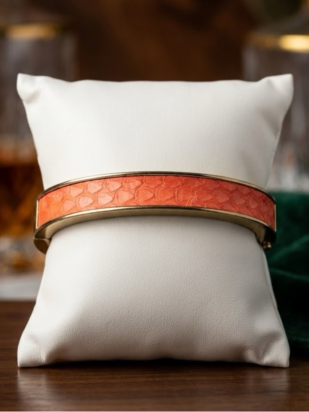 J. Crew Coral Leather Inlay Decorative Bracelet Accent